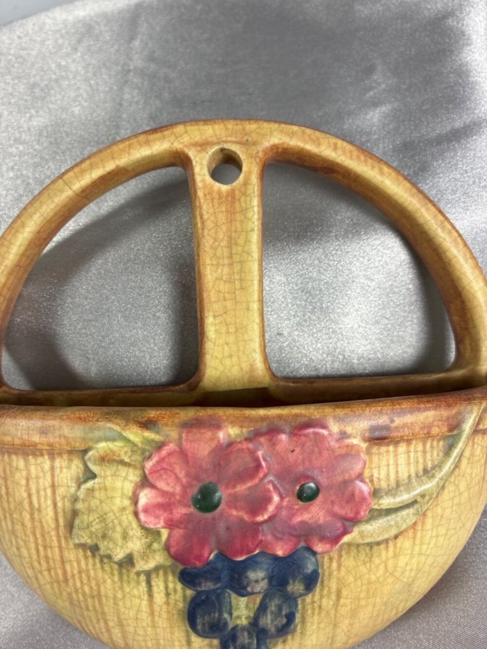 Antique Weller Pottery Wall Pocket Basket c1920s Floral - Picture 5 of 12